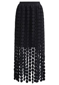 Chic Crochet Circle Fringe Maxi Skirt in Black