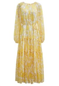 Serene Bloom Puff Sleeve Ruffle Chiffon Maxi Dress in Yellow
