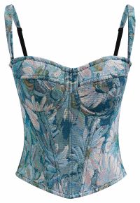 Vintage Flower Canvas Bustier Top in Blue