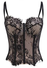 Floral Lace Corset Mesh Bra Top in Black