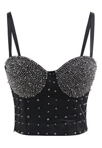 Rhinestone Embellished Corset Push-Up Bra Top in Black