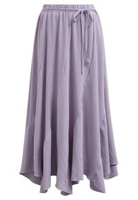 Tie-Waist Panel Asymmetric Midi Skirt in Lilac