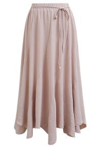 Tie-Waist Panel Asymmetric Midi Skirt in Dusty Pink