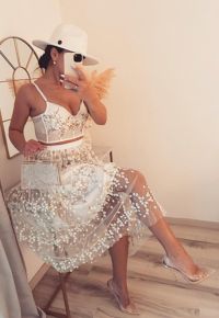 3D Vine Embroidered Mesh Tulle Skirt