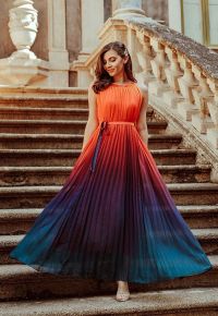 Splendor of the Sunset Gradient Pleated Maxi Dress