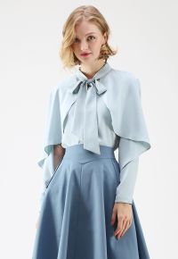 Crush on Casual Bowknot Cape Sleeves Top in Blue Halloween Costumes