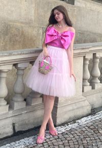 Amore Tulle Midi Skirt in Pink