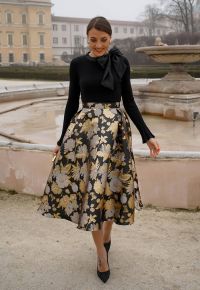 Golden Bouquets Jacquard A-Line Midi Skirt