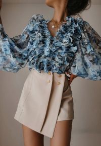 Flap Front Golden Button Trim Skorts in Ivory