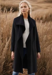 Free Myself Open Front Wool-Blend Coat in Black