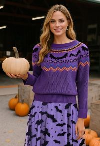 Spooky Bats Ribbed Knit Sweater in Purple