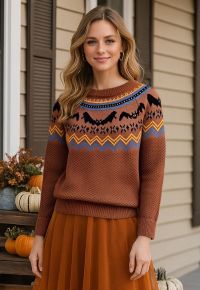 Spooky Bats Ribbed Knit Sweater in Pumpkin