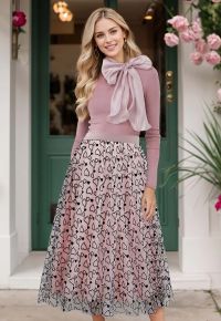 Endearing Velvet Heart Mesh Midi Skirt in Pink
