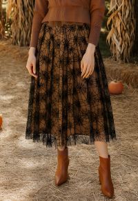 Cobweb Mystique Mesh Tulle Midi Skirt in Pumpkin Halloween Costumes