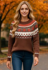 Pumpkin Delight Long Sleeves Knit Sweater in Brown Halloween Costumes