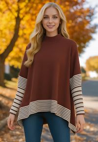 Lie in Caramel Fields Striped Oversize Knit Cape Sweater