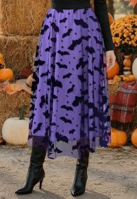 Velvet Bats Mesh Tulle Midi Skirt in Purple Halloween Costumes