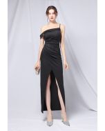 Single Strap Front Slit Gown in Black