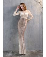 Ombre Sequins Velvet Spliced Gown in Champagne