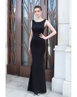 Open Back Cascade Ruffle Sleeveless Gown in Black