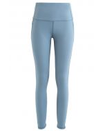 Mesh Pockets High Rise Seam Detail Ankle-Length Leggings in Blue