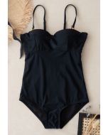 Bustier Open Back One-Piece Swimsuit in Black