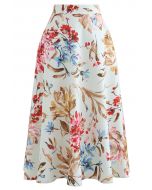 Gorgeous Floral Print A-Line Midi Skirt in Pink