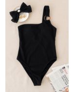 O-Ring One-Shoulder Swimsuit in Black