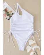 Drawstring Side One-Piece Swimsuit in White