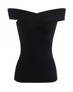 Crisscross Ribbed Sleeveless Knit Top in Black