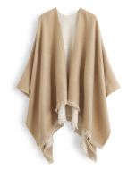 Solid Color Reversible Poncho in Camel