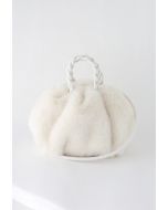 Braided Faux Fur Crossbody Bag in White