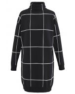 Warm Welcome Grid Turtleneck Sweater Dress in Black