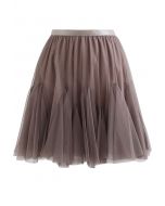Ruffle Hem Mesh Tulle Mini Skirt in Brown