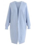 Batwing Ribbed Knit Longline Cardigan in Baby Blue