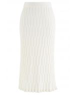 Embossed Texture Knit Pencil Skirt in Cream