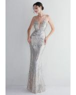 Glimmer Sequin Mermaid Cami Gown in Silver