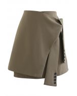 Tie Waist Flap Front Mini Skirt in Khaki