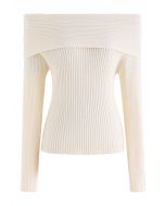 Courtly Off-Shoulder Crop Knit Top in Cream