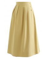 Button Trim Side Pocket Flap Midi Skirt in Mustard