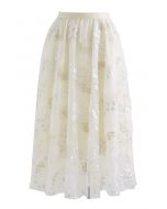 Divine Daisy Embroidered Mesh Tulle Skirt in Cream