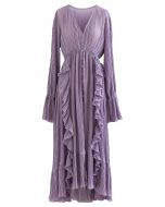 Breezy Ruffle Asymmetric Pleated Chiffon Maxi Dress in Lilac