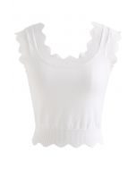 Scalloped Edge Knit Tank Top in White