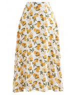 Summer Lemon Flare Hem Midi Skirt