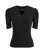 Triangle Cutout Short Sleeve Knit Top in Black