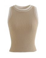 Two-Tone Ribbed Knit Tank Top in Camel
