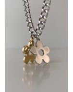 Two-Tone Floral Stainless Steel Necklace