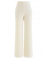 Ribbed Straight Leg Knit Pants in Cream