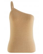 Strappy One-Shoulder Knit Tank Top in Light Tan