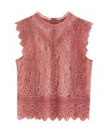 Your Sassy Start Sleeveless Crochet Lace Top in Coral